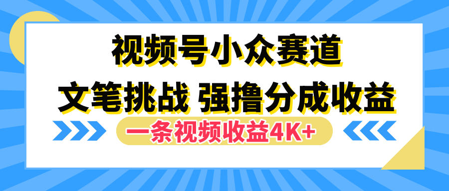 视频号小众赛道，文笔挑战，一条视频收益4K+大成网创吧-网创项目资源站-副业项目-创业项目-搞钱项目大成网创吧