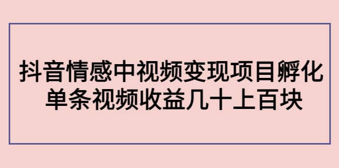抖音情感中视频变现项目孵化大成网创吧-网创项目资源站-副业项目-创业项目-搞钱项目大成网创吧