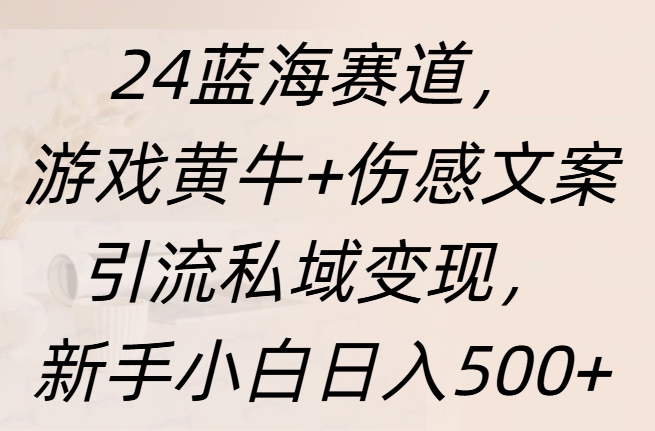 24蓝海赛道，游戏黄牛+伤感文案引流私域变现，新手日入500+大成网创吧-网创项目资源站-副业项目-创业项目-搞钱项目大成网创吧