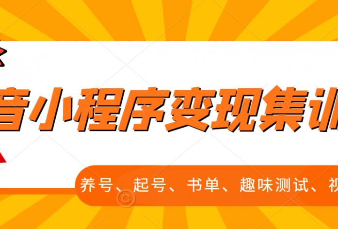 抖音小程序变现集训课，养号、起号、书单、趣味测试、视频剪辑，全套流程大成网创吧-网创项目资源站-副业项目-创业项目-搞钱项目大成网创吧