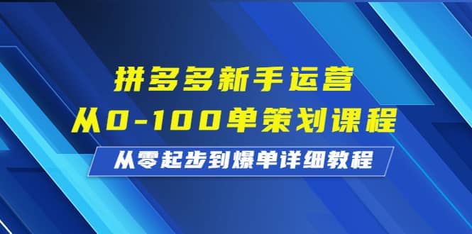 拼多多新手运营从0-100单策划课程，从零起步到爆单详细教程大成网创吧-网创项目资源站-副业项目-创业项目-搞钱项目大成网创吧