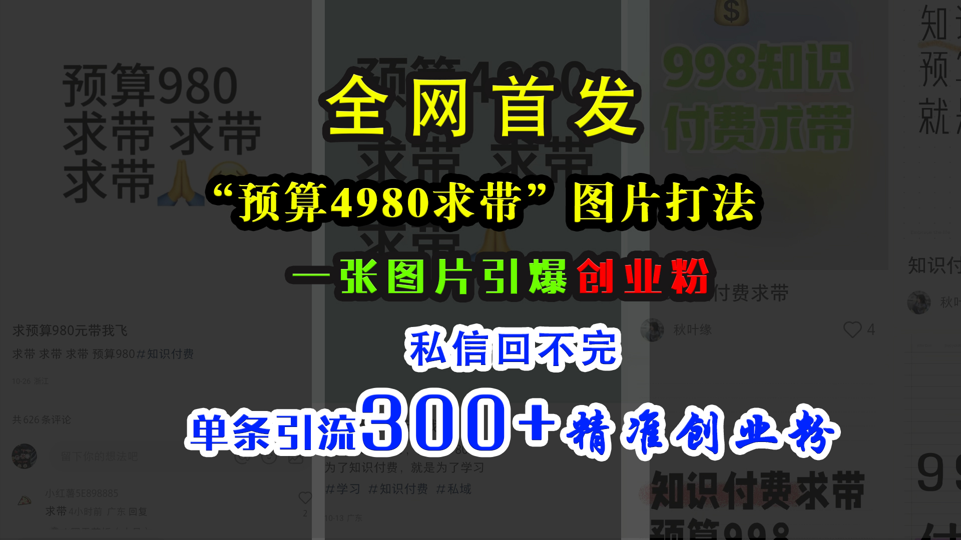 小红书“预算4980带我飞”图片打法，一张图片引爆创业粉，私信回不完，单条引流300+精准创业粉大成网创吧-网创项目资源站-副业项目-创业项目-搞钱项目大成网创吧