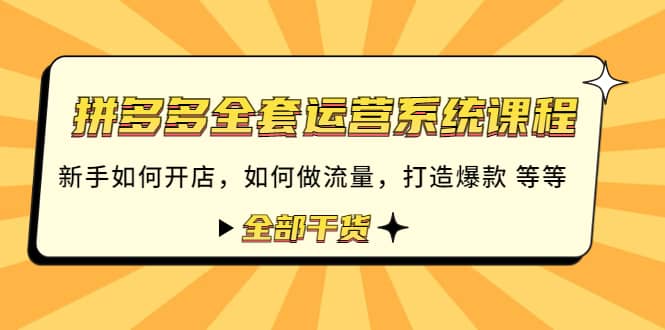 拼多多全套运营系统课程：新手如何开店 如何做流量 打造爆款 等等 全部干货大成网创吧-网创项目资源站-副业项目-创业项目-搞钱项目大成网创吧