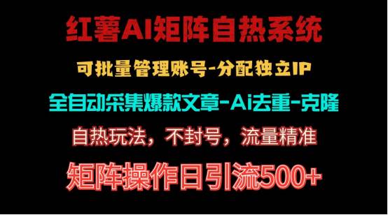红薯矩阵自热系统，独家不死号引流玩法！矩阵操作日引流500+大成网创吧-网创项目资源站-副业项目-创业项目-搞钱项目大成网创吧