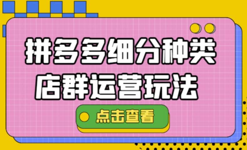 拼多多细分种类店群运营玩法3.0，11月最新玩法，小白也可以操作大成网创吧-网创项目资源站-副业项目-创业项目-搞钱项目大成网创吧