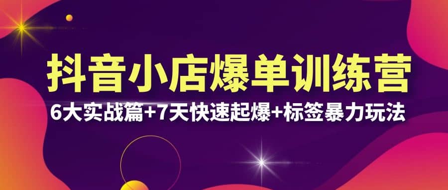 抖音小店爆单训练营VIP线下课：6大实战篇+7天快速起爆+标签暴力玩法(32节)大成网创吧-网创项目资源站-副业项目-创业项目-搞钱项目大成网创吧