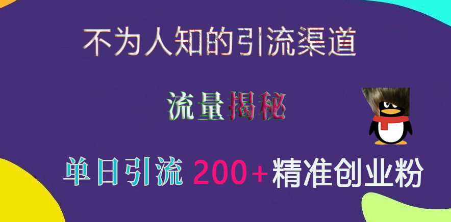 不为人知的引流渠道，流量揭秘，实测单日引流200+精准创业粉大成网创吧-网创项目资源站-副业项目-创业项目-搞钱项目大成网创吧