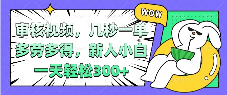 视频审核项目，几秒一单，多劳多得，新人小白一天轻松300+大成网创吧-网创项目资源站-副业项目-创业项目-搞钱项目大成网创吧