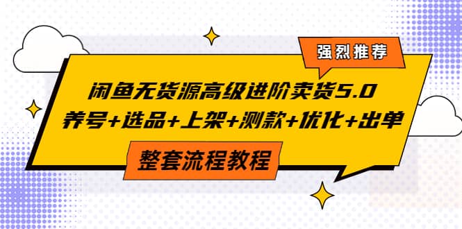 闲鱼无货源高级进阶卖货5.0，养号+选品+上架+测款+优化+出单整套流程教程大成网创吧-网创项目资源站-副业项目-创业项目-搞钱项目大成网创吧