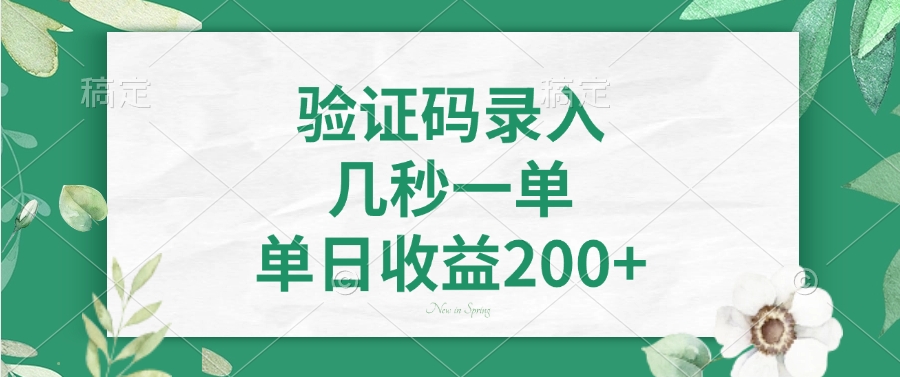 验证码录入，几秒一单，单日收益200+大成网创吧-网创项目资源站-副业项目-创业项目-搞钱项目大成网创吧