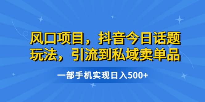 风口项目，抖音今日话题玩法，引流到私域卖单品，一部手机实现日入500+大成网创吧-网创项目资源站-副业项目-创业项目-搞钱项目大成网创吧