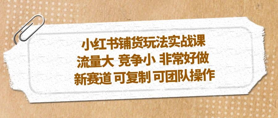 小红书铺货玩法实战课，流量大 竞争小 非常好做 新赛道 可复制 可团队操作大成网创吧-网创项目资源站-副业项目-创业项目-搞钱项目大成网创吧