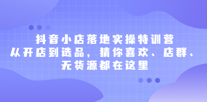 抖音小店落地实操特训营，从开店到选品，猜你喜欢、店群、无货源都在这里大成网创吧-网创项目资源站-副业项目-创业项目-搞钱项目大成网创吧