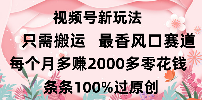 日入2000+，条条100%过原创，视频号最香风口赛道，小白轻松上手大成网创吧-网创项目资源站-副业项目-创业项目-搞钱项目大成网创吧
