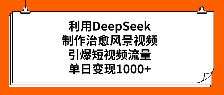 利用DeepSeek制作，治愈风景视频，引爆短视频流量，单日变现1000+大成网创吧-网创项目资源站-副业项目-创业项目-搞钱项目大成网创吧