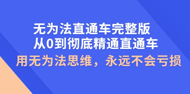 无为法直通车完整版：从0到彻底精通直通车，用无为法思维，永远不会亏损大成网创吧-网创项目资源站-副业项目-创业项目-搞钱项目大成网创吧