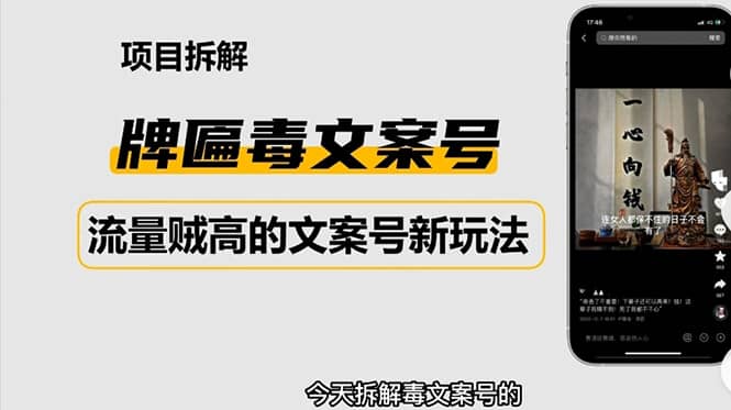 2023抖音快手毒文案新玩法，牌匾文案号，起号快易变现大成网创吧-网创项目资源站-副业项目-创业项目-搞钱项目大成网创吧