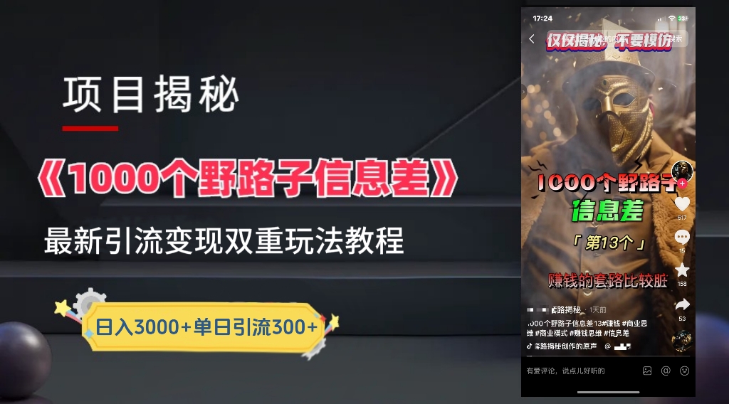 一千个野路子信息差24年最新玩法教程附带变现方法和引流的玩法具体拆解大成网创吧-网创项目资源站-副业项目-创业项目-搞钱项目大成网创吧