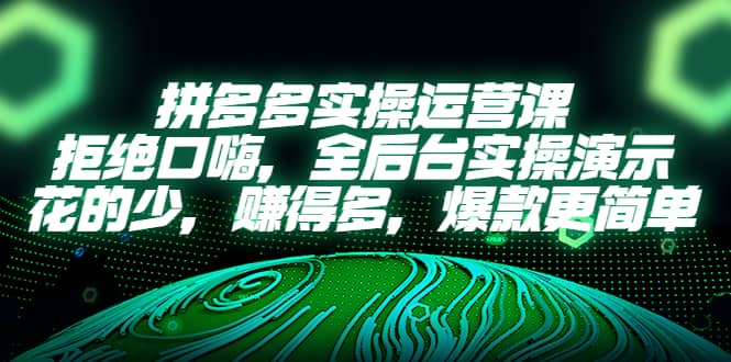 拼多多实操运营课：拒绝口嗨，全后台实操演示，花的少，赚得多，爆款更简单大成网创吧-网创项目资源站-副业项目-创业项目-搞钱项目大成网创吧