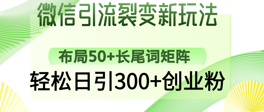 微信引流裂变新玩法：布局50+长尾词矩阵，轻松日引300+创业粉大成网创吧-网创项目资源站-副业项目-创业项目-搞钱项目大成网创吧