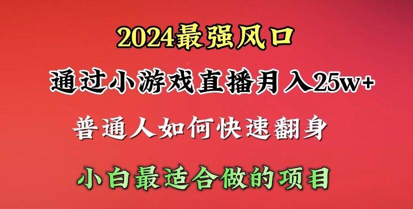 2024年最强风口，通过小游戏直播月入25w+单日收益5000+小白最适合做的项目大成网创吧-网创项目资源站-副业项目-创业项目-搞钱项目大成网创吧