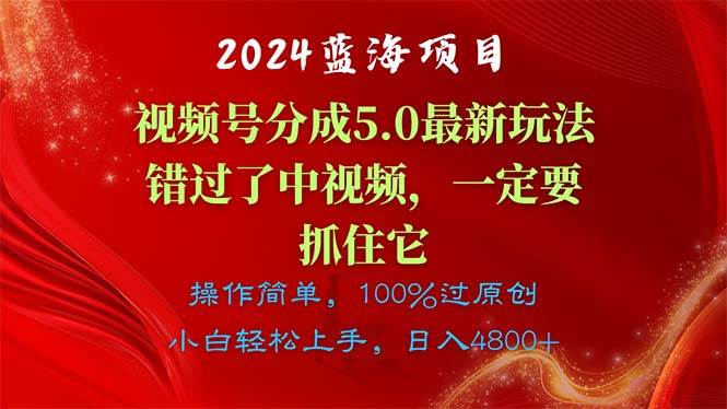 2024蓝海项目，视频号分成计划5.0最新玩法，错过了中视频，一定要抓住…大成网创吧-网创项目资源站-副业项目-创业项目-搞钱项目大成网创吧