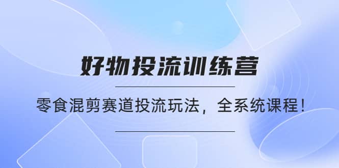 好物推广投流训练营：零食混剪赛道投流玩法，全系统课程大成网创吧-网创项目资源站-副业项目-创业项目-搞钱项目大成网创吧