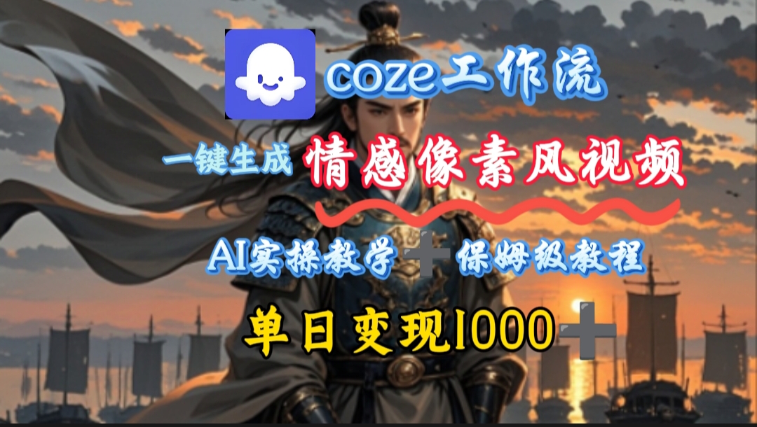 用coze工作流一键生成情感像素风视频，几分钟一条，单日变现500+大成网创吧-网创项目资源站-副业项目-创业项目-搞钱项目大成网创吧