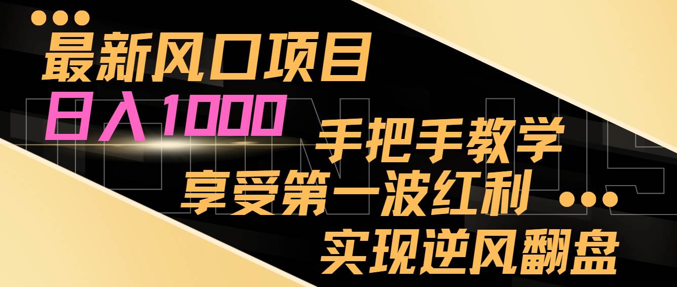 最新风口项目，日入过千，抓住当下风口，享受第一波红利，实现逆风翻盘大成网创吧-网创项目资源站-副业项目-创业项目-搞钱项目大成网创吧