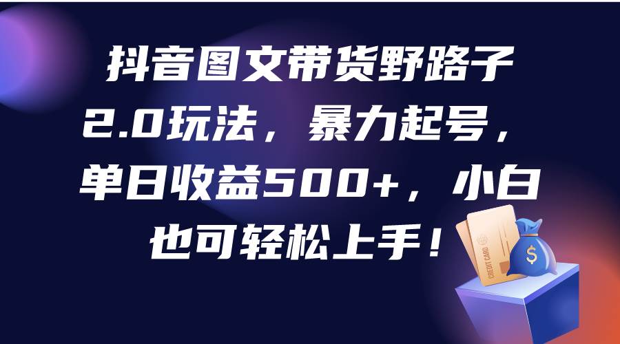 抖音图文带货野路子2.0玩法，暴力起号，单日收益500+，小白也可轻松上手！大成网创吧-网创项目资源站-副业项目-创业项目-搞钱项目大成网创吧