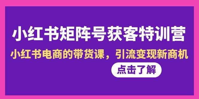 小红书-矩阵号获客特训营-第10期，小红书电商的带货课，引流变现新商机大成网创吧-网创项目资源站-副业项目-创业项目-搞钱项目大成网创吧