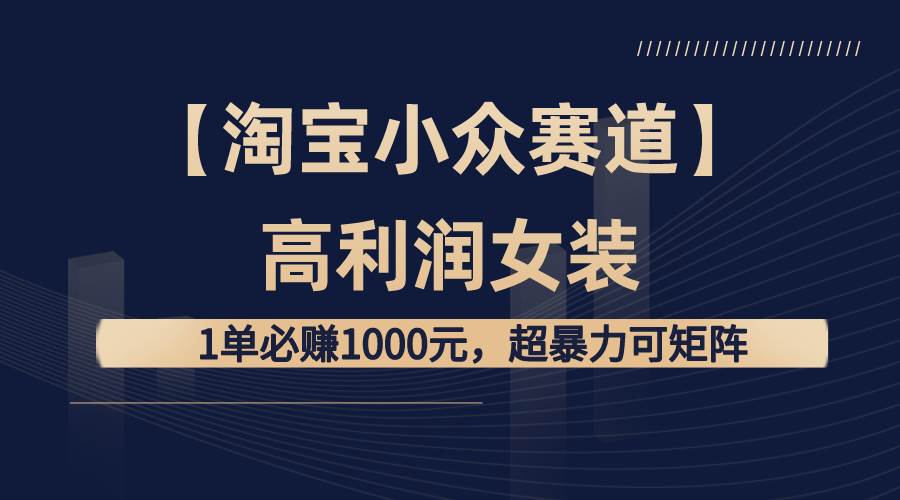【淘宝小众赛道】高利润女装：1单必赚1000元，超暴力可矩阵大成网创吧-网创项目资源站-副业项目-创业项目-搞钱项目大成网创吧