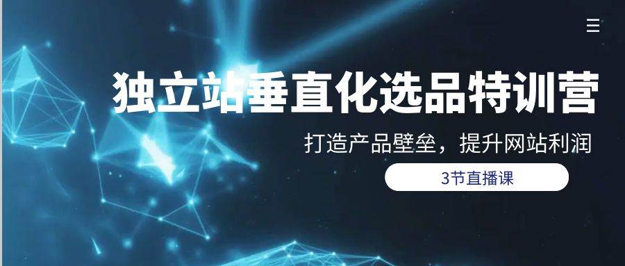 独立站-垂直化选品训练营，打造产品壁垒，提升网站利润（3节直播课）大成网创吧-网创项目资源站-副业项目-创业项目-搞钱项目大成网创吧