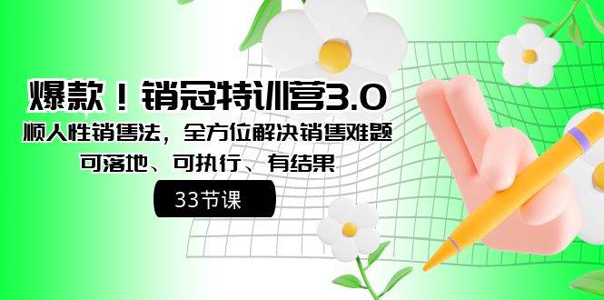 爆款！销冠特训营3.0之顺人性销售法，全方位解决销售难题、可落地、可执行、有结果大成网创吧-网创项目资源站-副业项目-创业项目-搞钱项目大成网创吧