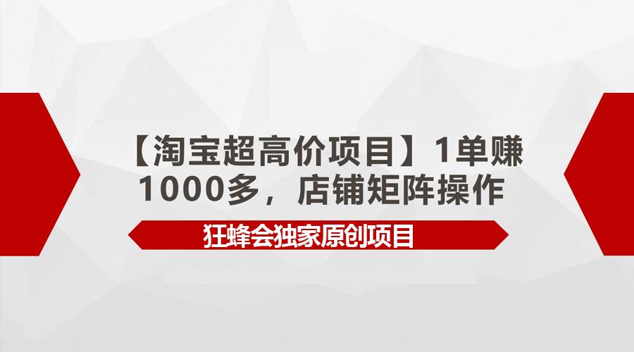 【淘宝超高价项目】1单赚1000多，店铺矩阵操作大成网创吧-网创项目资源站-副业项目-创业项目-搞钱项目大成网创吧