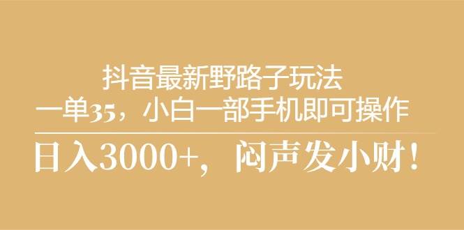抖音最新野路子玩法，一单35，小白一部手机即可操作，，日入3000+，闷…大成网创吧-网创项目资源站-副业项目-创业项目-搞钱项目大成网创吧