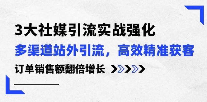 3大社媒引流实操强化，多渠道站外引流/高效精准获客/订单销售额翻倍增长大成网创吧-网创项目资源站-副业项目-创业项目-搞钱项目大成网创吧