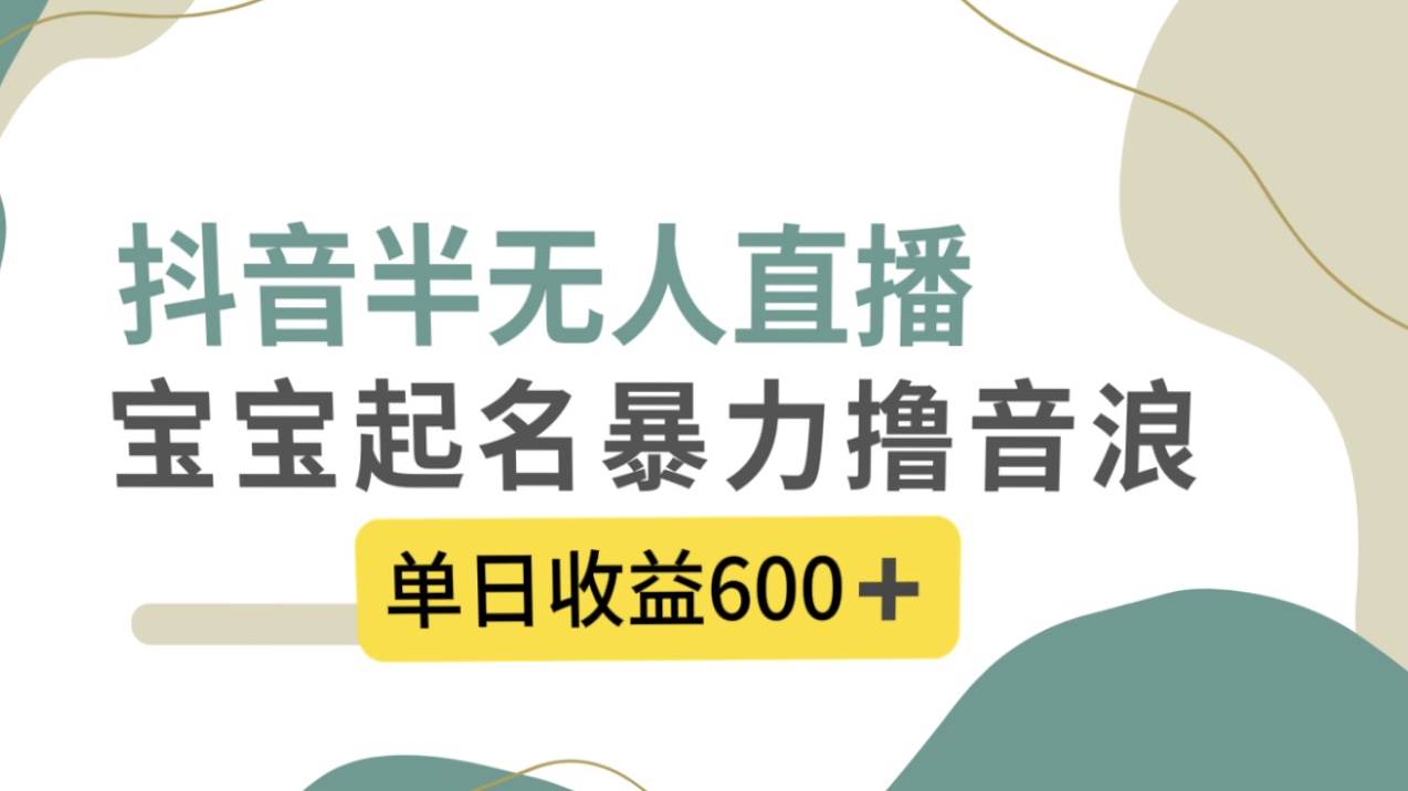 抖音半无人直播，宝宝起名，暴力撸音浪，单日收益600+大成网创吧-网创项目资源站-副业项目-创业项目-搞钱项目大成网创吧