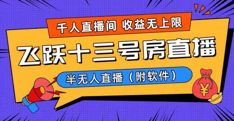 爆火飞跃十三号房半无人直播，一场直播上千人，日入过万！（附软件）大成网创吧-网创项目资源站-副业项目-创业项目-搞钱项目大成网创吧
