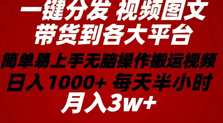2024年 一键分发带货图文视频  简单易上手 无脑赚收益 每天半小时日入1…大成网创吧-网创项目资源站-副业项目-创业项目-搞钱项目大成网创吧