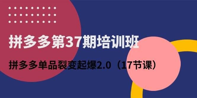 拼多多第37期培训班：拼多多单品裂变起爆2.0（17节课）大成网创吧-网创项目资源站-副业项目-创业项目-搞钱项目大成网创吧
