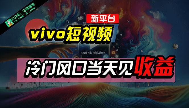 全新平台vivo短视频，新风口AI混剪无脑搬运，冷门风口当天见收益，7天…大成网创吧-网创项目资源站-副业项目-创业项目-搞钱项目大成网创吧