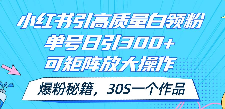 小红书引高质量白领粉，单号日引300+，可放大操作，爆粉秘籍！30s一个作品大成网创吧-网创项目资源站-副业项目-创业项目-搞钱项目大成网创吧