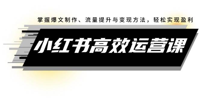 小红书高效运营课：掌握爆文制作、流量提升与变现方法，轻松实现盈利大成网创吧-网创项目资源站-副业项目-创业项目-搞钱项目大成网创吧