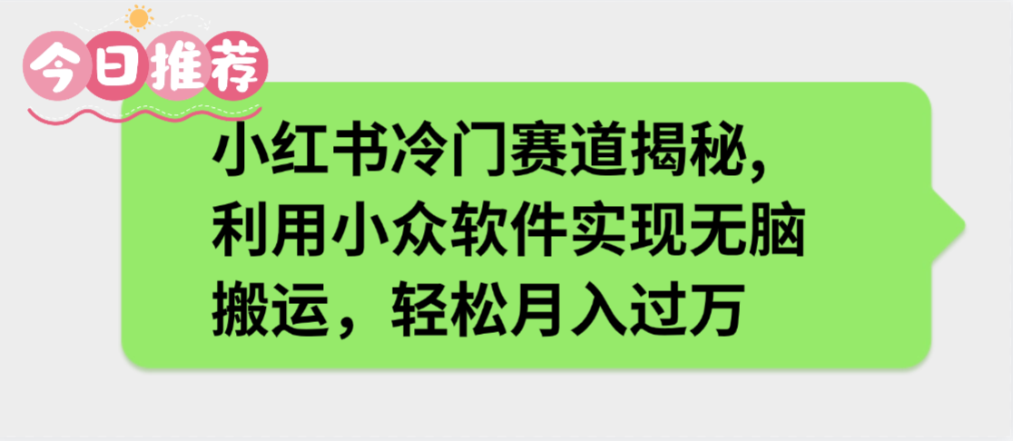 小红书冷门赛道揭秘,利用小众软件实现无脑搬运，轻松月入过万大成网创吧-网创项目资源站-副业项目-创业项目-搞钱项目大成网创吧