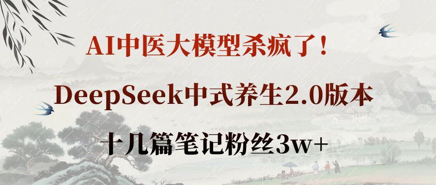 AI中医大模型杀疯了!DeepSeek中式养生2.0版本,十几篇笔记粉丝3w+大成网创吧-网创项目资源站-副业项目-创业项目-搞钱项目大成网创吧
