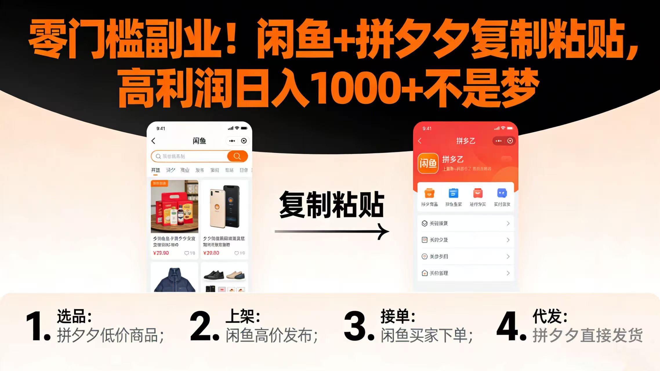 零门槛副业!闲鱼 + 拼夕夕复制粘贴,高利润日入 1000 + 不是梦大成网创吧-网创项目资源站-副业项目-创业项目-搞钱项目大成网创吧